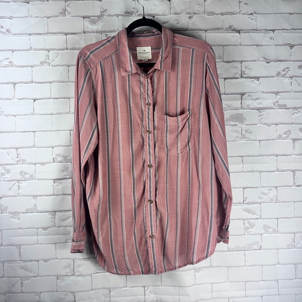 American Eagle Outfitters Pink Striped Button-Down Shirt